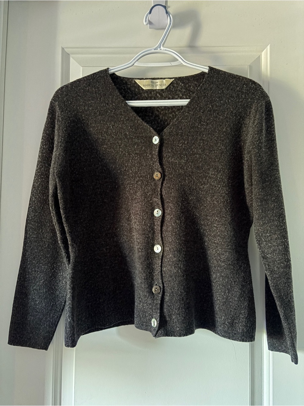 St Michael Marks & Spencer Women's Charcoal Button-Front Wool Cardigan Sweater